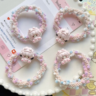 可爱天使小羊彩豆圈ins少女皮筋头绳编织甜美发绳情侣头饰卡通发