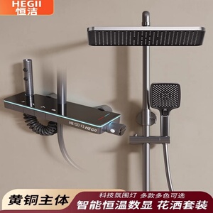 HEGII/恒洁淋浴花洒套装枪灰色恒温氛围灯增压全铜淋浴器浴室家用