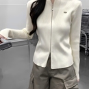针织上衣内搭打底 2025新款 秋冬双拉链毛衣外套女开衫 立领长袖 修身