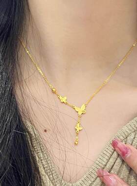 18k金色精美蝴蝶流苏黄金项链