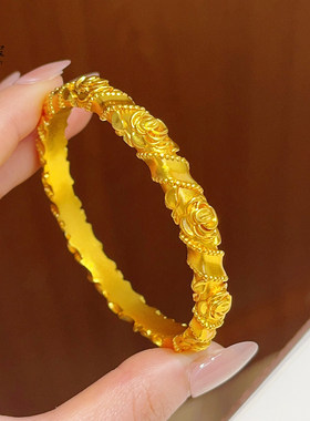 金店同款沙金錾刻玫瑰花手镯