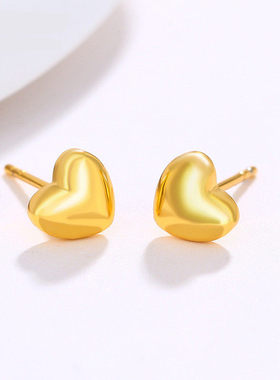 18K金心形耳环为妇女，简单的心对心合金时尚简单抗过敏珠宝耳环
