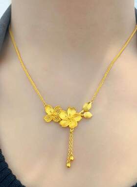 彷真黄金色双生花项炼高级精致