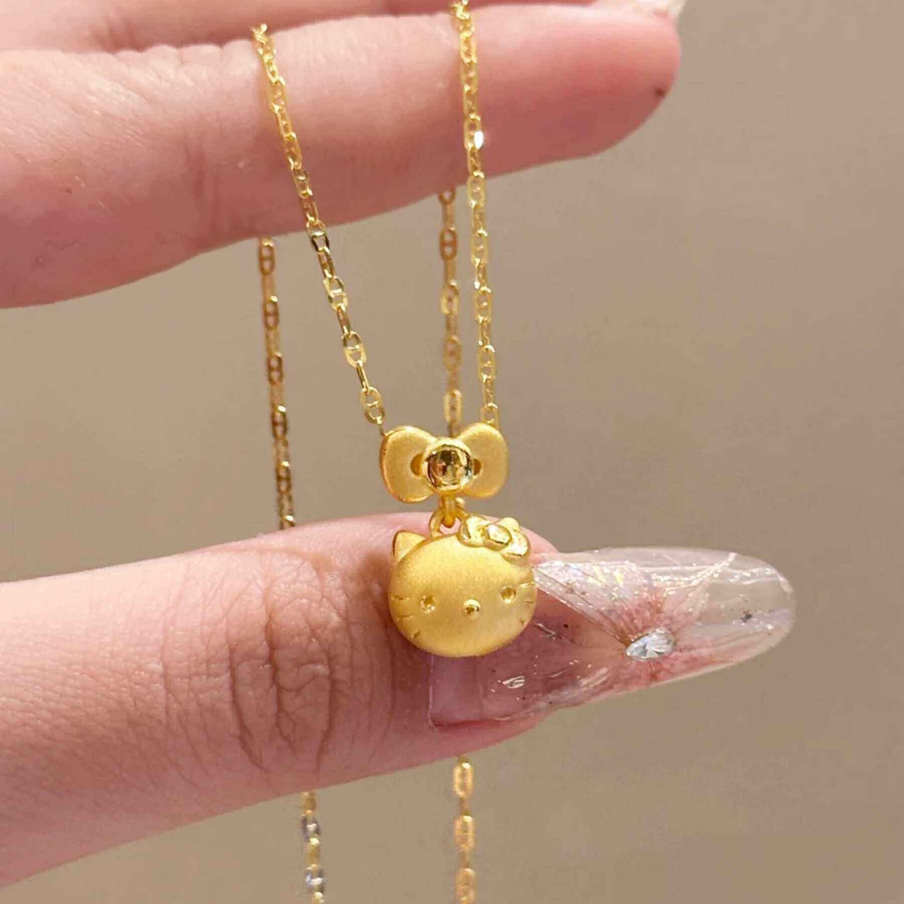 久不掉色黄金色吊坠哈喽凯蒂猫项链可爱kt猫蝴蝶结颈链女