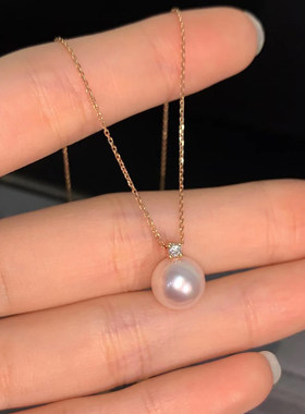 王妃款18K金正圆一颗珍珠项炼