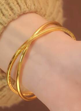 双环相扣手镯黄金色实心素圈