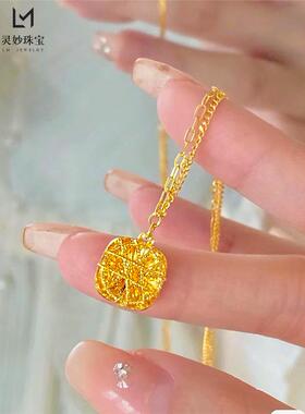 金店同款仿黄金拉丝方糖吊坠项链