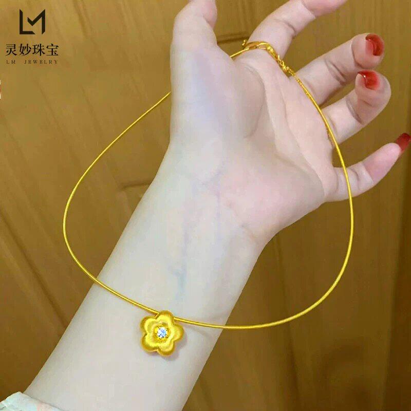 金店同款沙金999项圈项炼吊坠金色颈圈百搭时尚可diy挂绳女送礼物