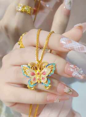 新中式古法珐彩烧蓝黄金色项炼