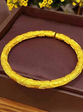 新中式古法黄金色牡丹花手镯女款