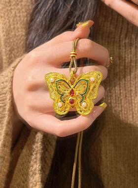 珐琅彩玲珑花蝶吊坠项链毛衣链