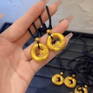 古法黄金色久不掉色越南沙金祥云龙吊坠配件黑绳龙生肖项链平安扣
