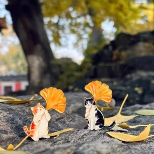 北京文创万寿寺顶流网红小猫咪秋景银杏叶磁吸金属冰箱贴伴手礼