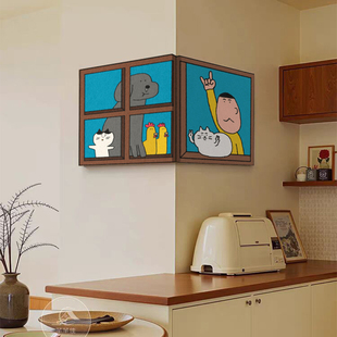 猫咪可爱趣味创意个性艺术挂画韩系多巴胺客厅转角拐角餐厅装饰画