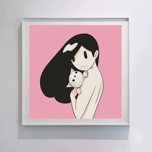天野健维纳斯与猫潮流艺术版画女孩卧室床头挂画易梦玲同款壁画