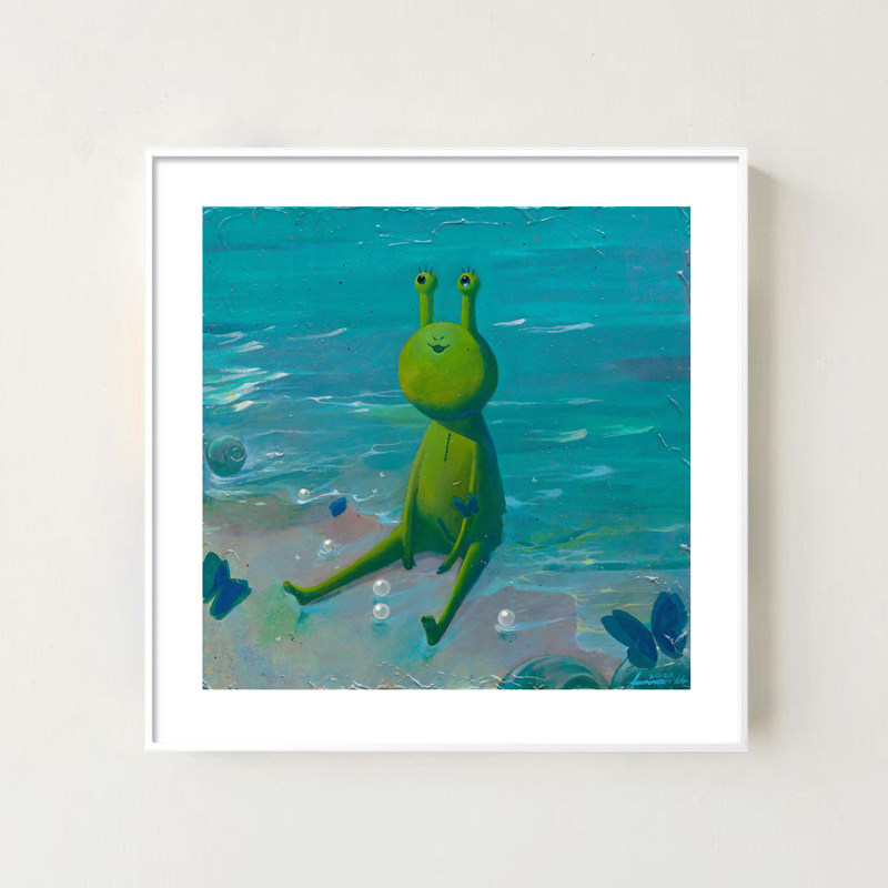 丸山纯奈版画小青蛙海边的sukepony艺术装饰画客厅卧室餐厅挂画