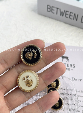 Jay'H 小香风黑白色圆形男女毛呢大衣外套衣服金属纽扣纯色小扣子