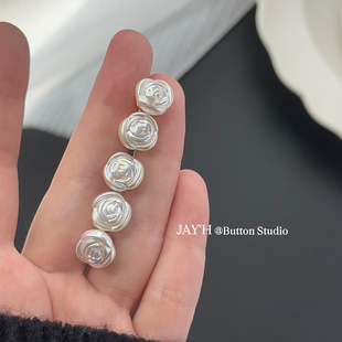 连衣裙旗袍装 Jay 纽扣立体花女士开衫 仿珍珠玫瑰花形衬衫 饰扣子