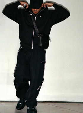 Davidの新款N SS25刺绣logo袋鼠口袋拉链休闲卫衣裤套装男女同款