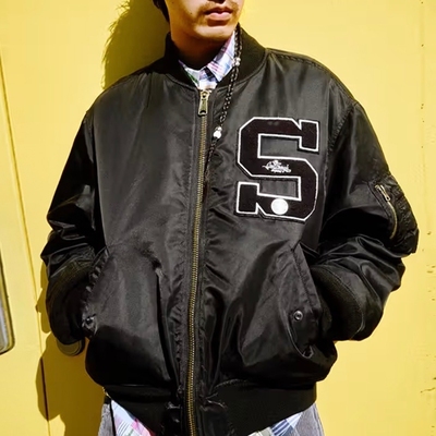 Davidの联名SS25 Reversible MA-1贴花字母图案夹克双面穿