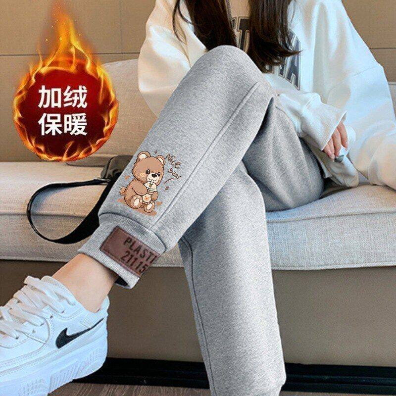 加绒加厚运动裤女2025冬季新款韩版宽松束脚哈伦裤大码保暖卫裤子
