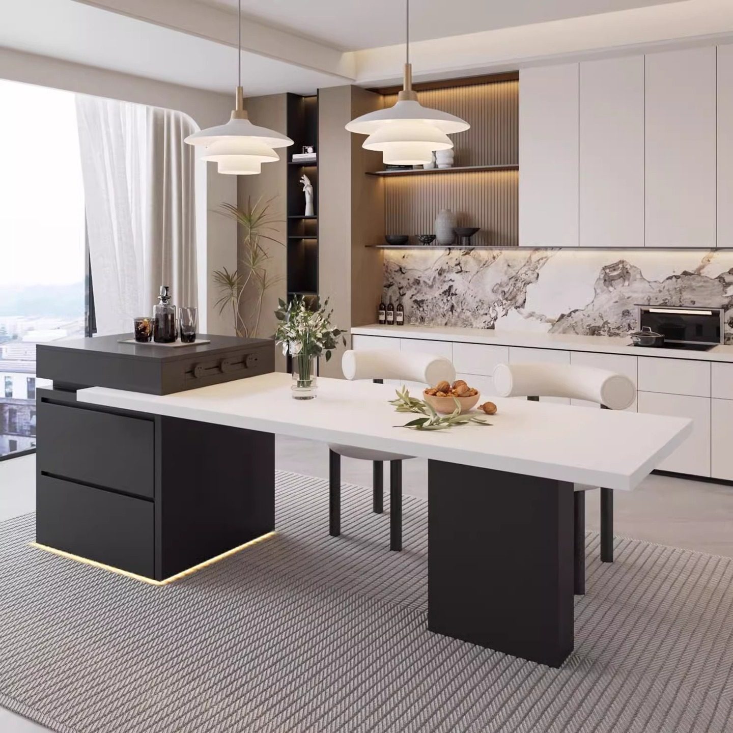 可伸缩岩板岛台餐桌一体家用小户型中岛台厨房多功能意式极简导台,住宅家具,岛台,淘宝优惠券,粉丝福利购,淘宝优惠卷