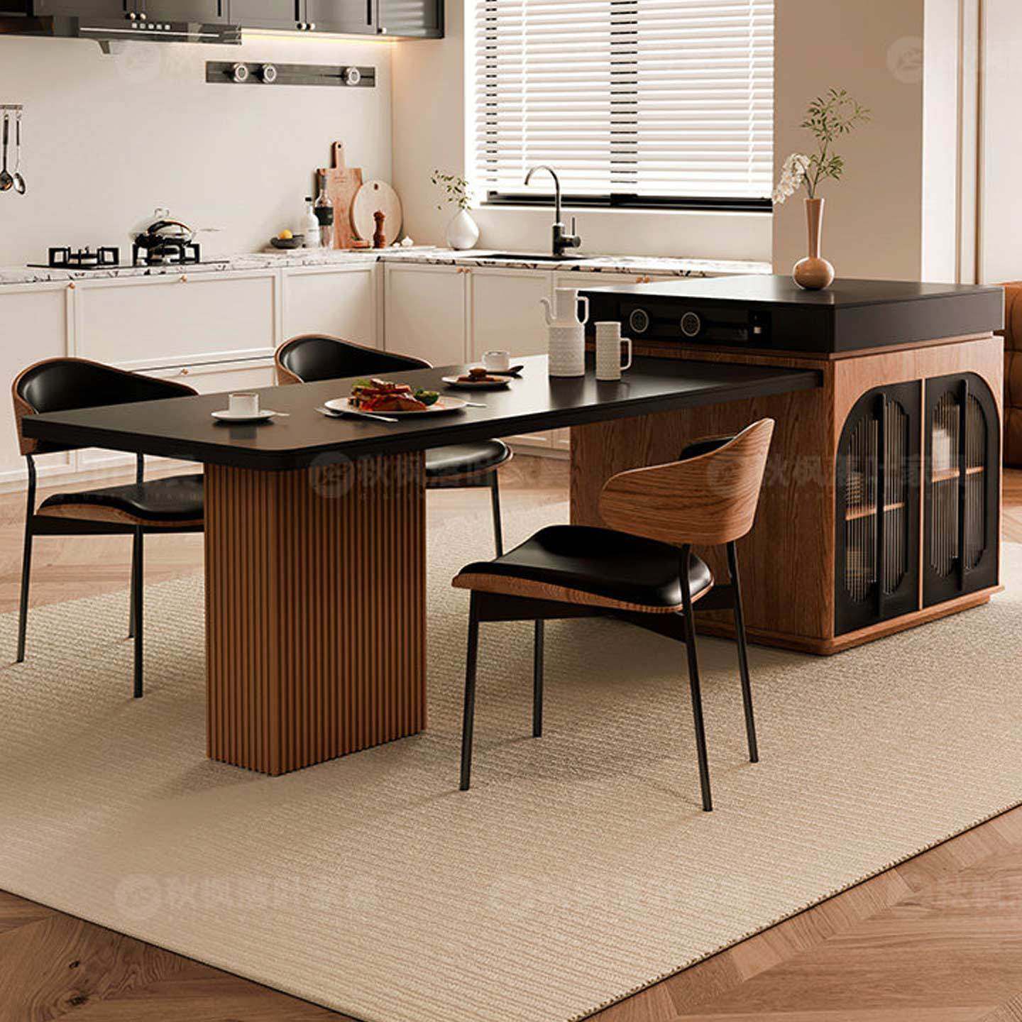 中古风岛台餐桌一体可伸缩岩板小户型家用胡桃色实木高级感中岛台,住宅家具,岛台,淘宝优惠券,粉丝福利购,淘宝优惠卷