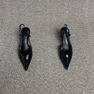 露涵思 气质细跟尖头后空单鞋女夏通勤一脚蹬包头不露趾高跟凉鞋
