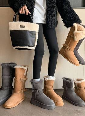 灰色厚底雪地靴女2025新款冬季加绒加厚高筒大码41到43长筒雪地棉