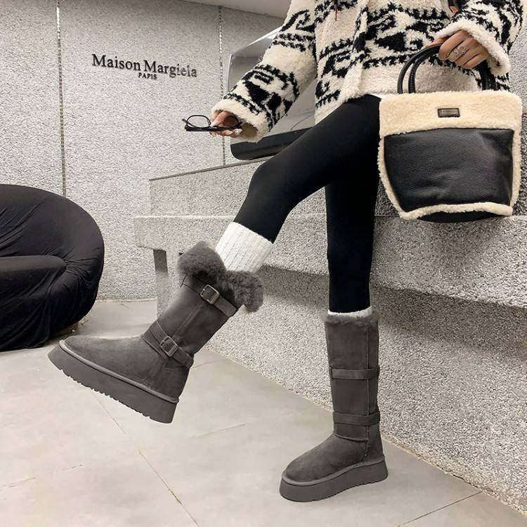 西鱼许灰色雪地靴女2025冬季新款厚底加绒加厚高筒东北雪地棉鞋,女鞋,时尚雪地靴,淘宝优惠券,粉丝福利购,淘宝优惠卷