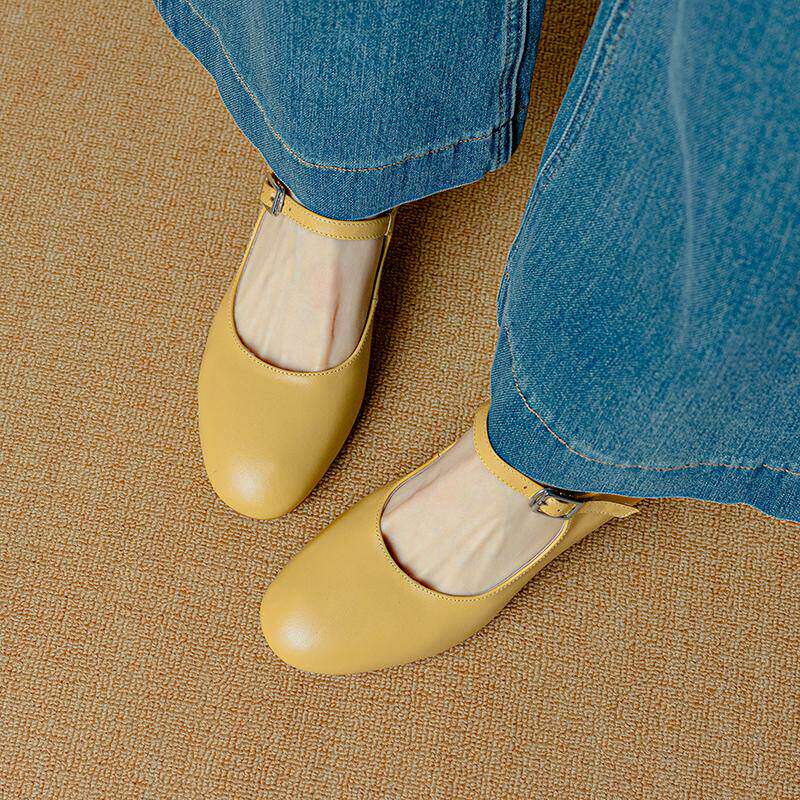 5cm|小众法式复古黄色少女赫本风玛丽珍高跟鞋百搭旗袍鞋粗跟单鞋