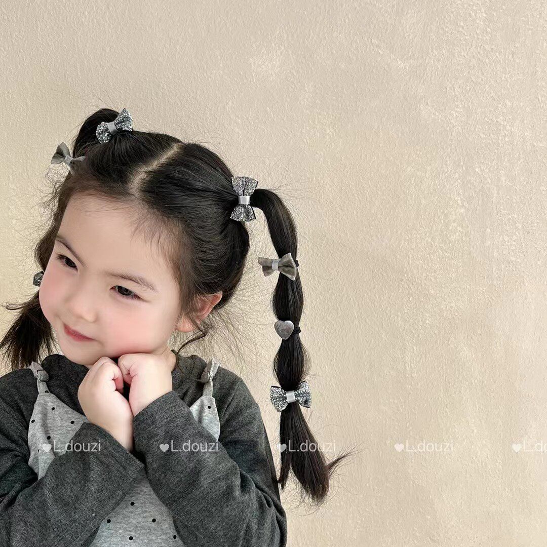 宝宝发圈拇指头绳不伤发婴幼儿皮筋迷你蝴蝶结银灰色发绳