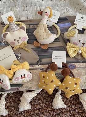 黄色系儿童布艺发圈玩偶头绳刺绣皮筋不伤发发饰女孩扎小辫皮套