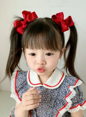 北欧流行红色小号蝴蝶结头饰宝宝发夹包布夹儿童发夹女孩扭叶对夹