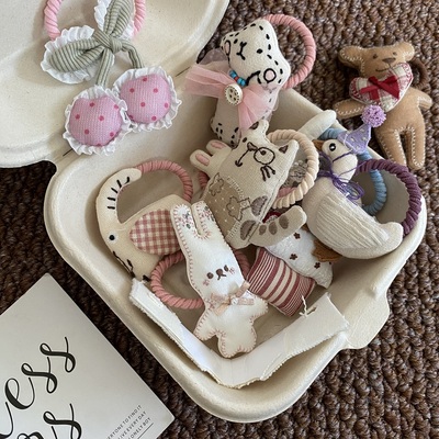 马尾圈小女孩发饰新款韩风手工小动物布艺发夹发圈头绳皮筋发卡