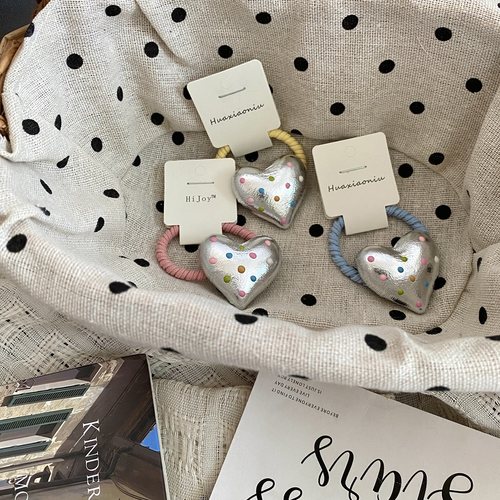 爱心银色波点发圈儿童发饰女孩发绳不伤发丸子头扎发女童头饰