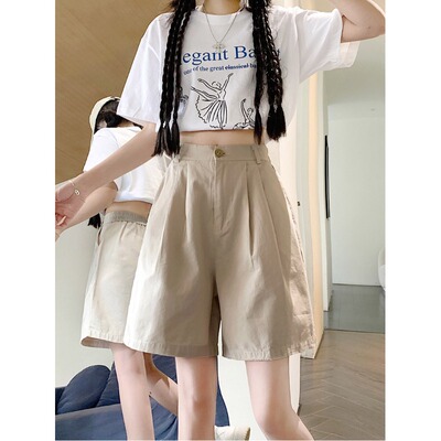 日系复古工装短裤女2026夏季高腰a字宽松阔腿中裤百搭休闲五分裤