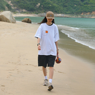 街头中性风宽松休闲直筒五分裤 女夏季 男 短裤 日系复古百搭纯色工装