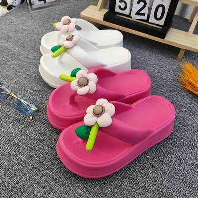 可爱卡通人字拖女高跟多巴胺外穿海边沙滩鞋松糕厚底百搭拖鞋凉拖