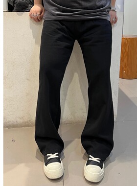 阿胖胖 大码美式复古黑色休闲微喇牛仔裤男女显瘦百搭裤子潮夏季