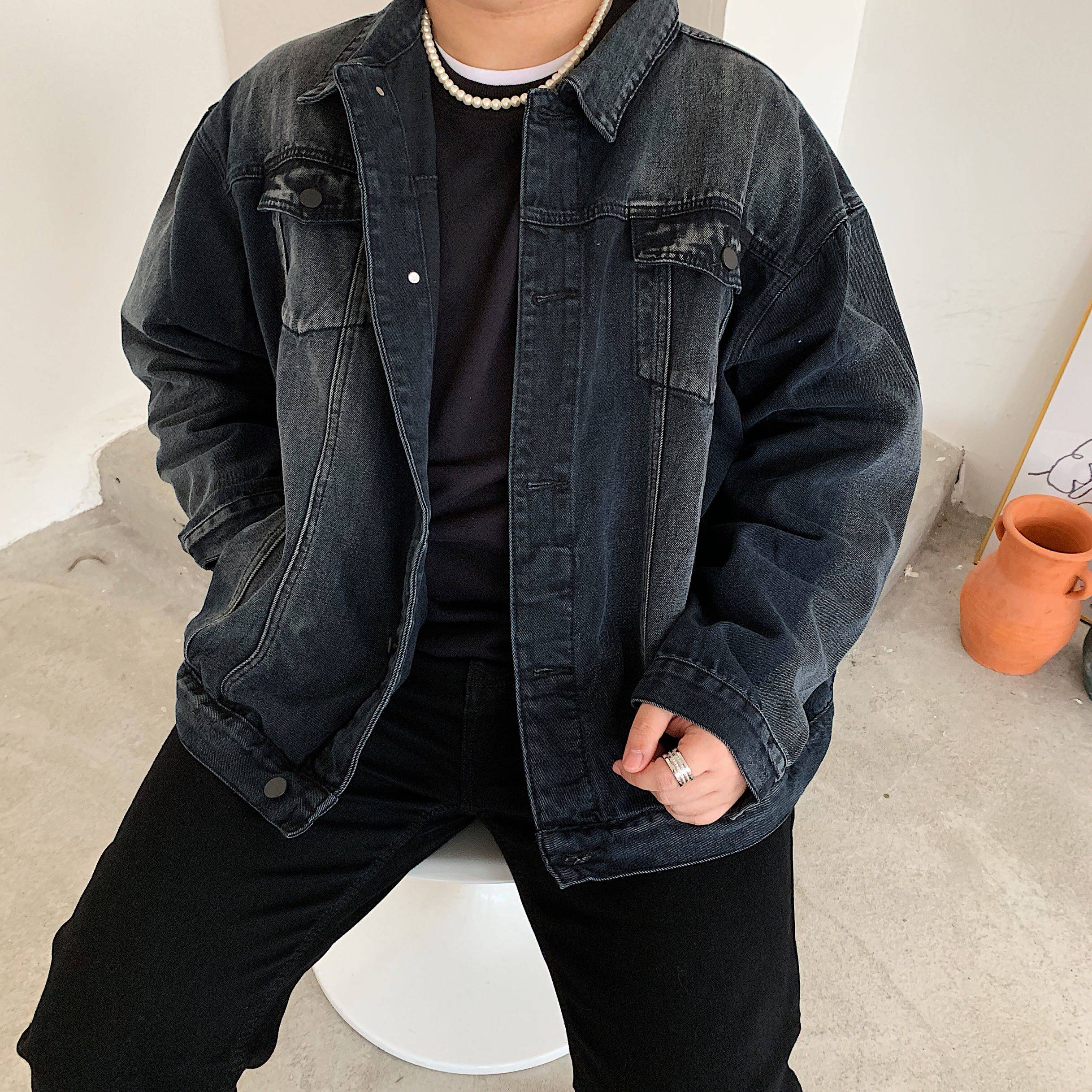 阿胖胖 新款百搭复古宽松大码男女牛仔外套潮流百搭夹克休闲机车