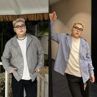 阿胖胖 大码韩系休闲百搭潮流连帽衬衫男女时尚潮流百搭春秋上衣