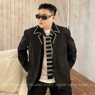 阿胖胖 高级感大码黑色西装外套男宽松休闲百搭西服轻奢