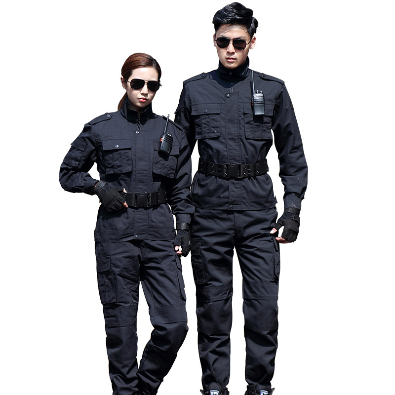 春秋黑色长袖保安作训服套装男女安保物业执勤工作服特种训练服装
