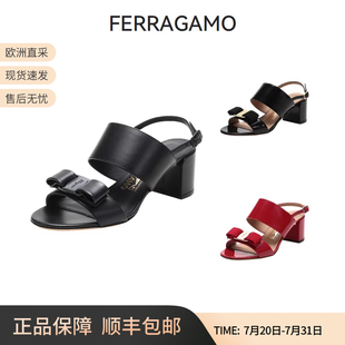 菲拉格慕女士GIULIA系列皮革蝴蝶結(jié)粗跟涼鞋 FERRAGAMO 0725964
