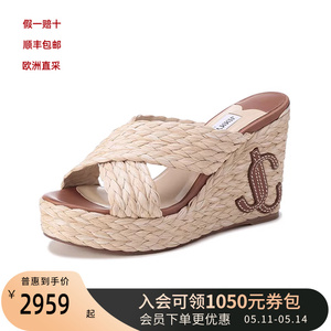 JIMMY CHOO 女士编织坡跟厚底凉鞋拖鞋JC字母图案 DOVINA 100 ZTF