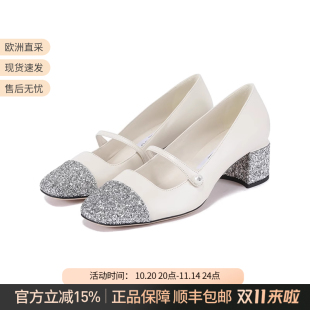 跟高4.5cm 女士闪粉方头粗跟单鞋 ELISA Choo周仰杰 Jimmy