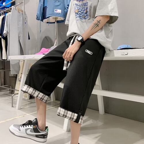 大码华夫格运动七分裤