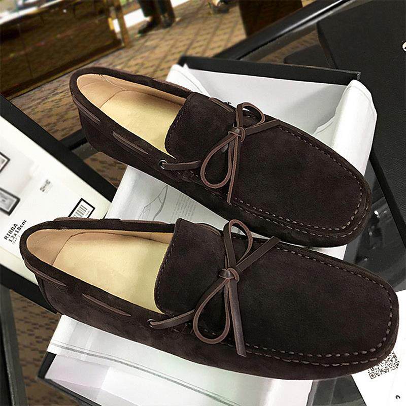 2026春季新款豆豆鞋男鞋真皮系带翻毛皮高级感休闲一脚蹬百搭懒人