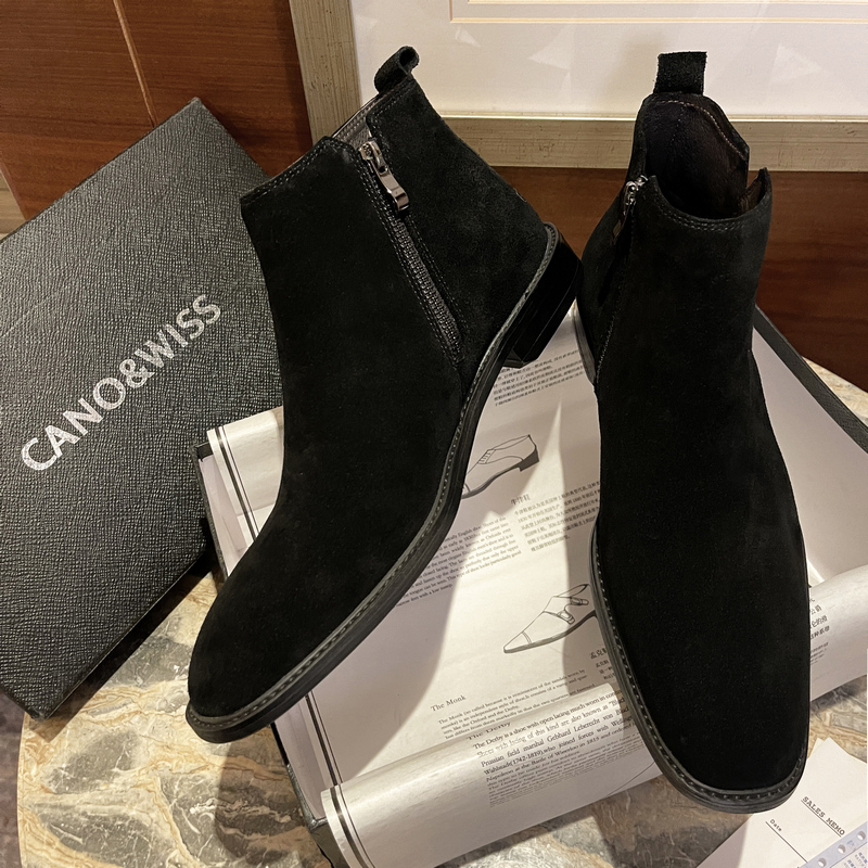 卡诺威士实木跟切尔西靴真皮麂皮